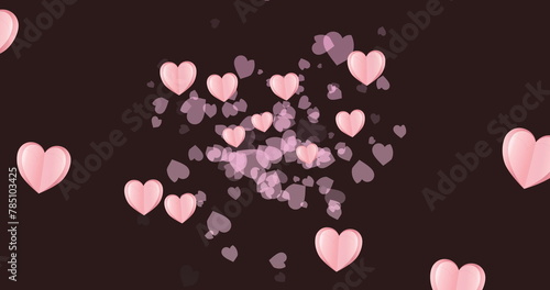Image of multiple pink hearts on black background