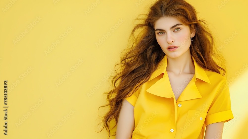a single female model against natural color background. dressed in a ...