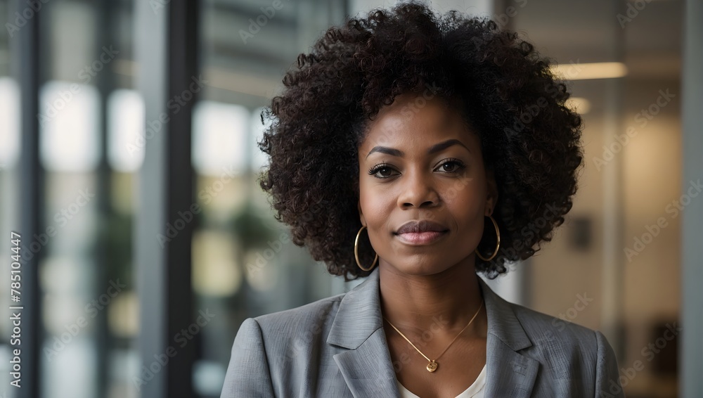 portrait of a black woman with an afro hairstyle standing by a window in an office portrait of a black woman with an afro hairstyle standing by a window in an office