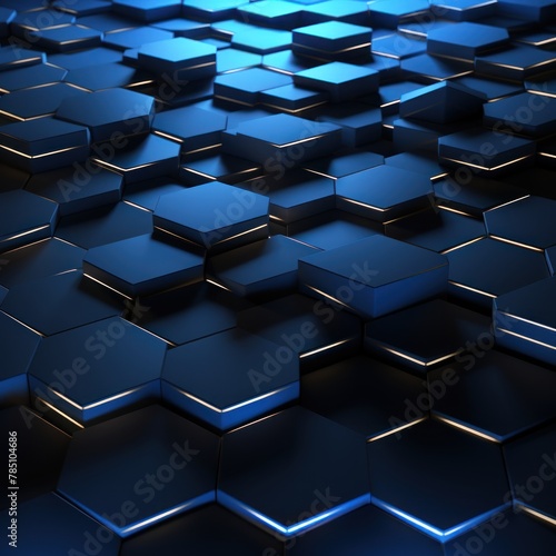 Blue dark 3d render background with hexagon pattern