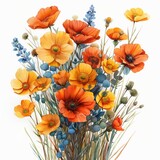 Watercolor illustration of bouquets of wildflowers.