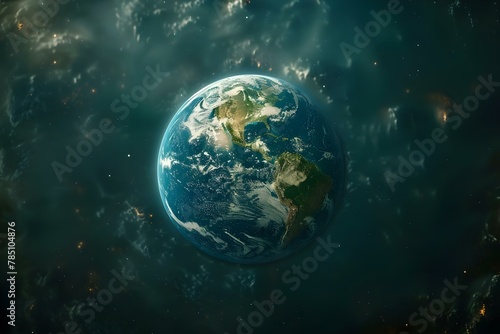 Earth Amidst Crisis: A Solemn Symphony of Survival. Concept Environmental Conservation, Natural Disasters, Climate Change, Biodiversity Loss, Sustainable Practices