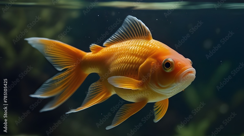 Gold fish goldfish single one in aquarium close up.generative.ai 