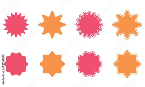Set of vector starburst, sunburst badges with outline. Vintage labels. Colorful stickers. Set of different icon types and colors. Vector illustration