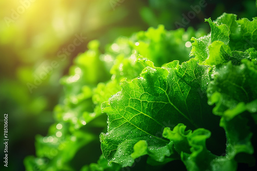 Close-Up: Fresh Lettuce Leaf with Dew Drops photo