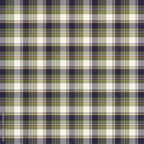 Seamless plaid patterns in green dark blue yellow and beige for textile design. Tartan plaid pattern with square-shaped graphic background for a fabric print. Vector illustration.