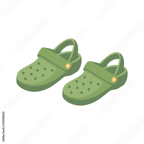 Pair of green beach shoes isolated on white background.