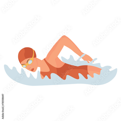 Swimming woman. Swimming Sport Illustration Vector.   Girl swimmer in bathing suits and swimming caps. 