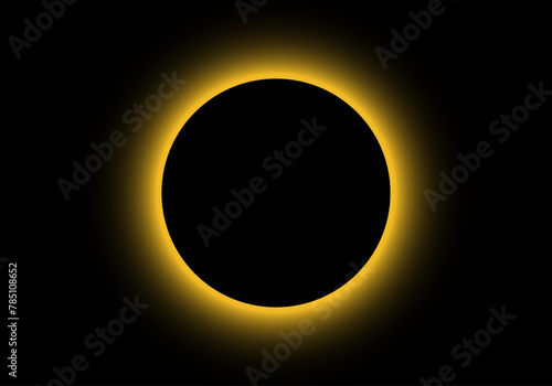 Eclipse solar en amarillo difuminado y negro. Anillo amarillo difufinado formado por el eclipse solar
