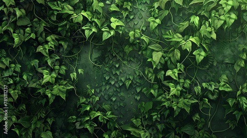 Hanging vines, detailed texture, close-up, straight-on angle, rainforest canopy, humid atmosphere  photo