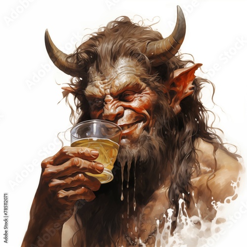 Headshot of a drinking Satyr on a White Background