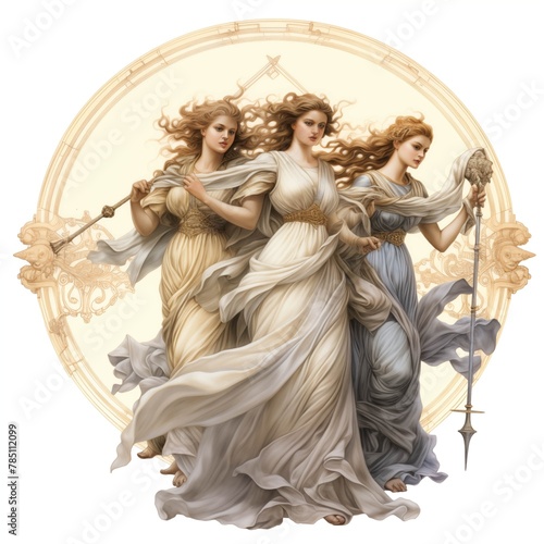 Illustration of the Fates on a White background