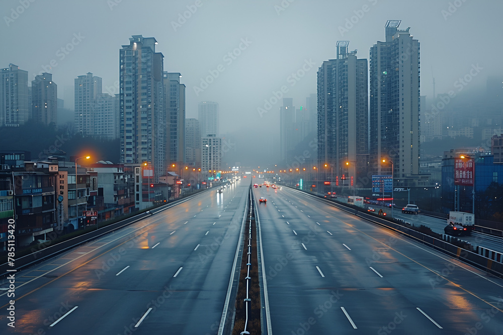 traffic,
Chongqing urban architecture  on the highway an