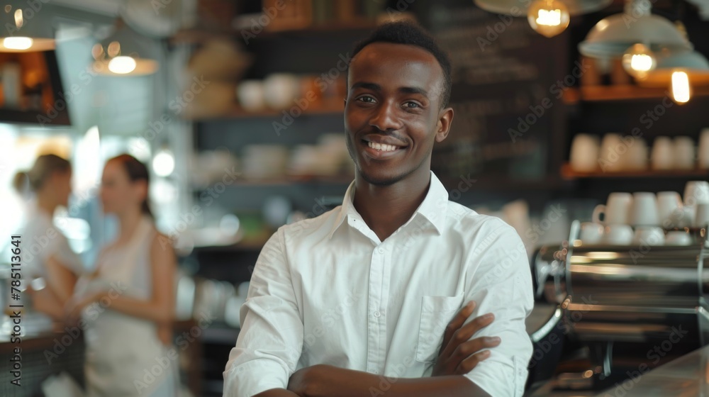A Smiling Waiter in Restaurant