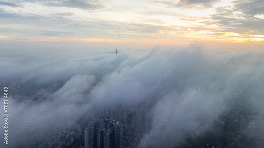 August 23, 2023: Panorama of District 1, Ho Chi Minh City in the early morning