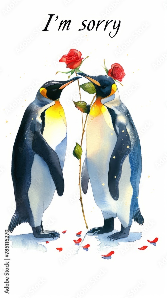 Fototapeta premium two penguins on a branch with ice