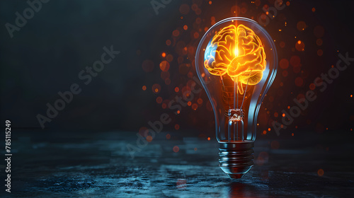 Light bulb with a glowing brain inside represents the potential for innovative thinking and the power of intelligence. This image is perfect for showcasing the concept of vision.