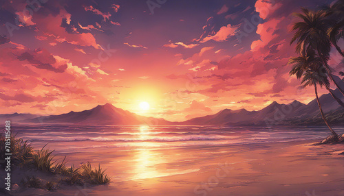 beach anime sunset wallpaper