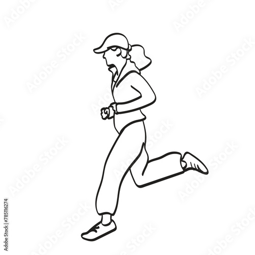 sporty woman with cap jogging illustration vector hand drawn isolated on white background