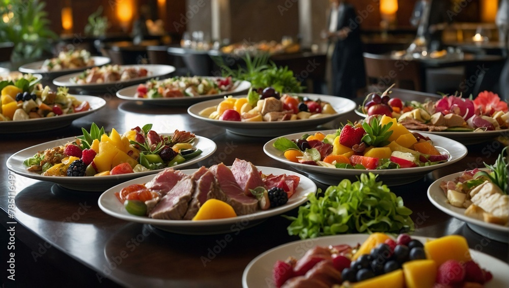 A sumptuous buffet arrangement showcasing an array of freshly prepared dishes offers a feast for the eyes and an assortment of choices for any diner
