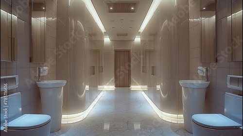 Luxury public toilet interior. Generative AI.