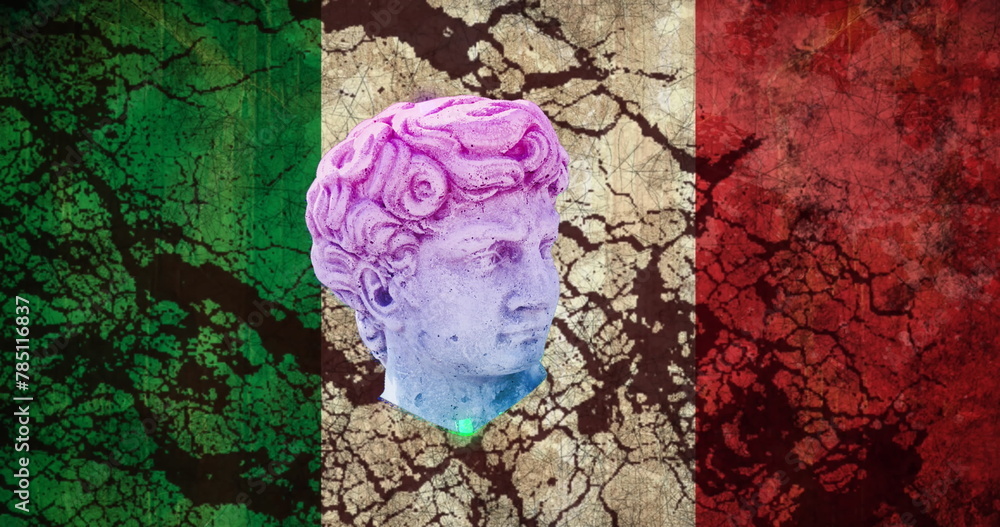 Fototapeta premium Image of antique head sculpture over flag of italy background