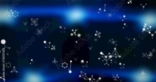 Image of white molecules floating on blue glowing background