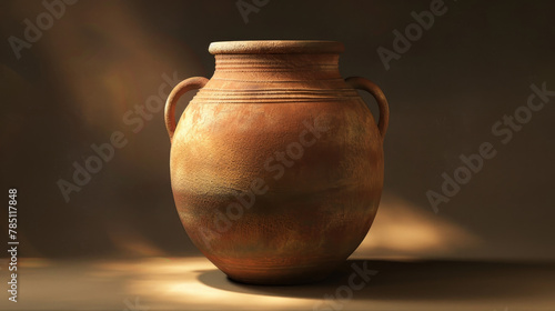 A lone terracotta pot bathed in soft, warm light with deep shadows. © Jan