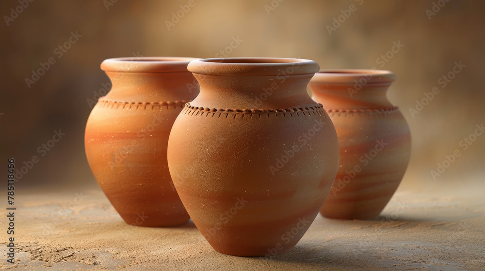 Three terracotta pots bask in warm sunlight with contrasting shadows.