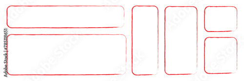 Grunge square and rectangle frames, Square shape outline on hand draw style. empty red boxes set. Rectangle borders collections. Rubber square stamp imprint. eps10