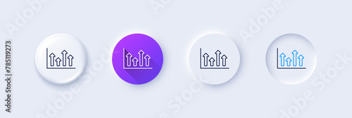 Growth chart line icon. Neumorphic, Purple gradient, 3d pin buttons. Financial graph sign. Upper Arrows symbol. Business investment. Line icons. Neumorphic buttons with outline signs. Vector