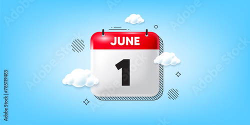 Calendar date of June 3d icon. 1st day of the month icon. Event schedule date. Meeting appointment time. 1st day of June. Calendar month date banner. Day or Monthly page. Vector