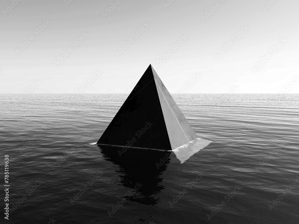 Pyramid object in the deep sea - obrazy, fototapety, plakaty 