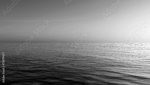 Sunset at the sea black and white illustration