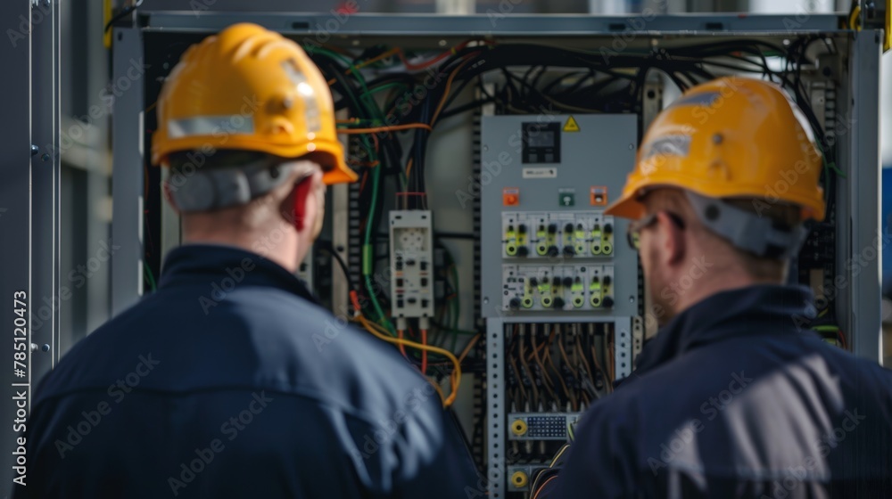 Engineers are working together to fix an electrical circuit problem. Engineers are working together to fix an electrical circuit problem.