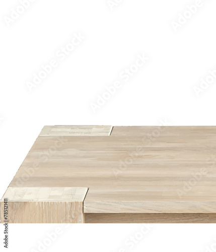 Natural oak wood table top over white background