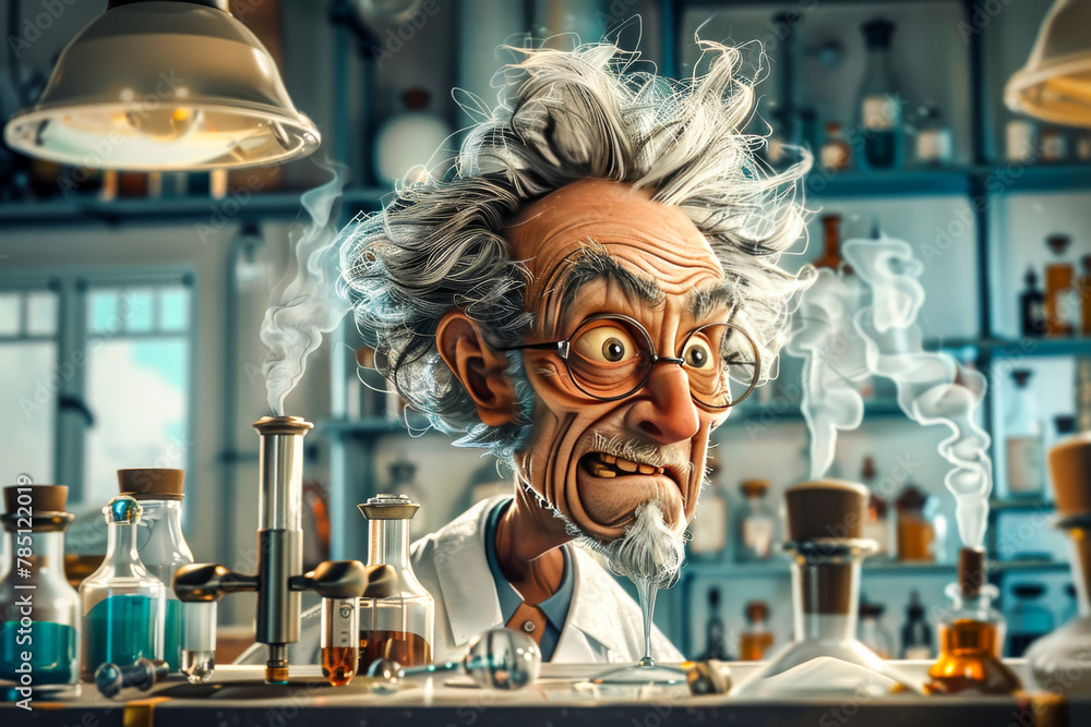 Caricature Of A Mad Scientist Generated Image A Digital Rendering Of