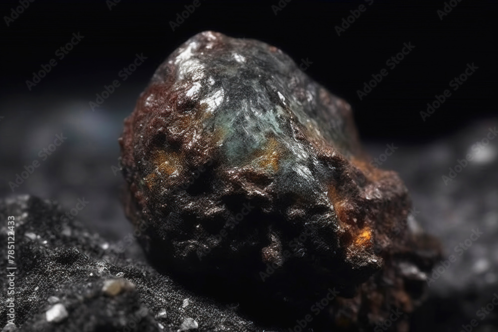 Krutovite is a rare precious natural stone on a black background. AI generated. Header banner mockup with space.