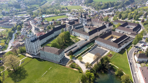 Kremsmünster, Upper Austria, Austria - 04.13.2024: monastery of Kremsmünster in Upper Austria, aerial photography photo