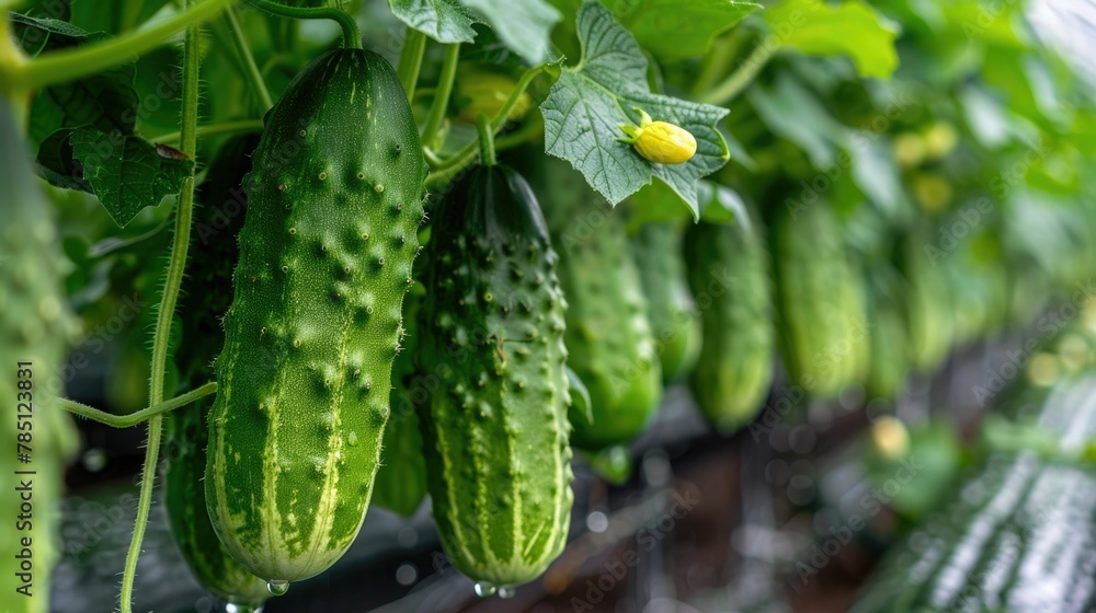 Crisp Hydroponic Cucumbers Thriving in Controlled Environment for Optimal Yield and Crisp Hydroponic Cucumbers Thriving in Controlled Environment for Optimal Yield and