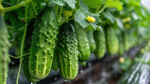 Crisp Hydroponic Cucumbers Thriving in Controlled Environment for Optimal Yield and