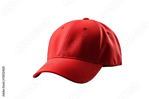 Crimson Crown: A Bold Red Baseball Cap Sitting Atop a Clean White Background. On White or PNG Transparent Background.