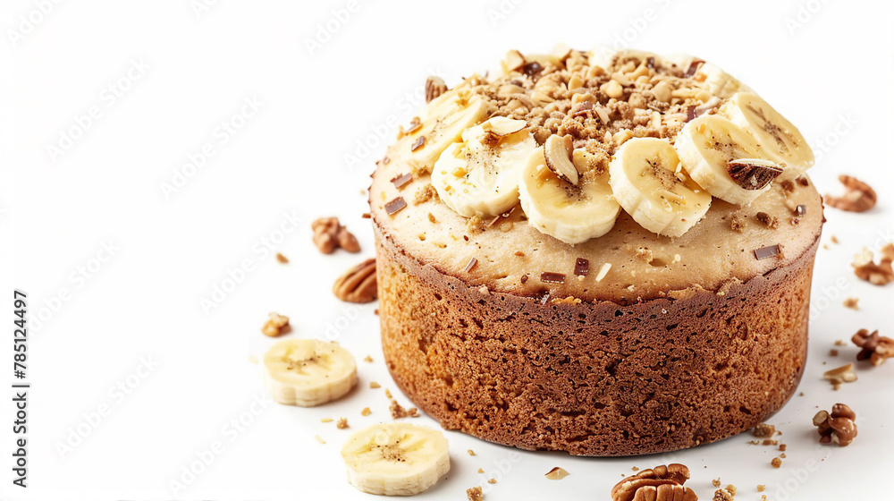Freshly Baked Banana Cake on White Background, Ideal for Dessert Menus and Culinary Blogs, Delicious Homemade Pastry Slice with Yellow Fruit, Tasty Bakery Snack Concept Freshly Baked Banana Cake on White Background, Ideal for Dessert Menus and Culinary Blogs, Delicious Homemade Pastry Slice with Yellow Fruit, Tasty Bakery Snack Concept