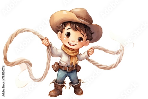 cartoon scene with cowboy boy on white background - illustration for children