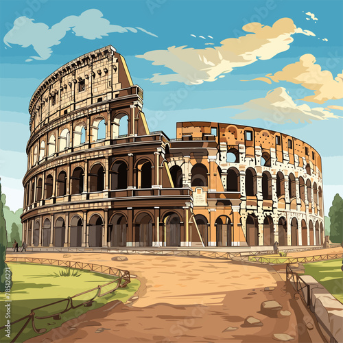 Colosseum hand-drawn comic illustration. Colosseum. Vector doodle style cartoon illustration