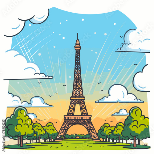 Eiffel tower hand-drawn comic illustration. Eiffel tower. Vector doodle style cartoon illustration