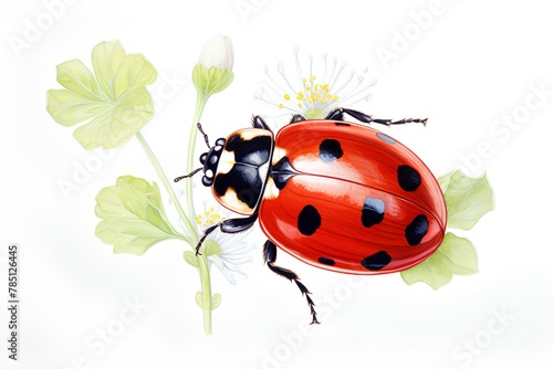 Ladybug and flower isolated on white background. Watercolor illustration.