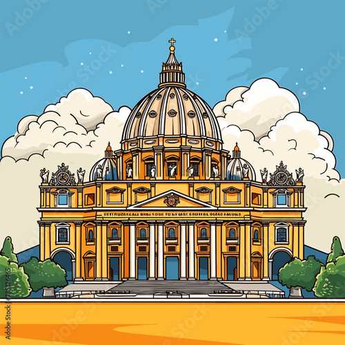 Basilica of Saint Peter hand-drawn comic illustration. Saint Peter's Basilica. Vector doodle style cartoon illustration