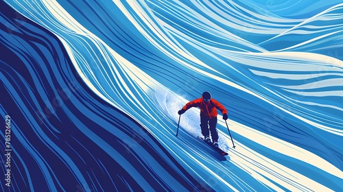 a person skiing on wavy snow scene illustration poster background