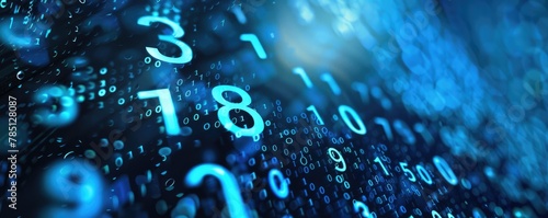 Red and blue digital LED panel displaying numbers and data, an abstract concept of data analytics, network, and computing